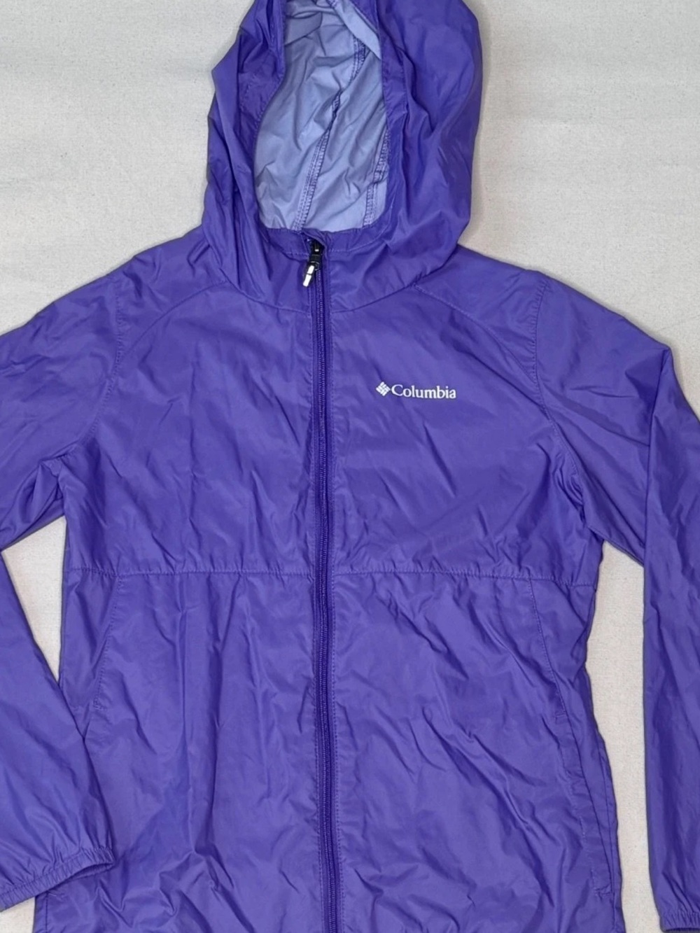 Columbia Purple Hooded Packable Rain Jacket Girls M 10/12